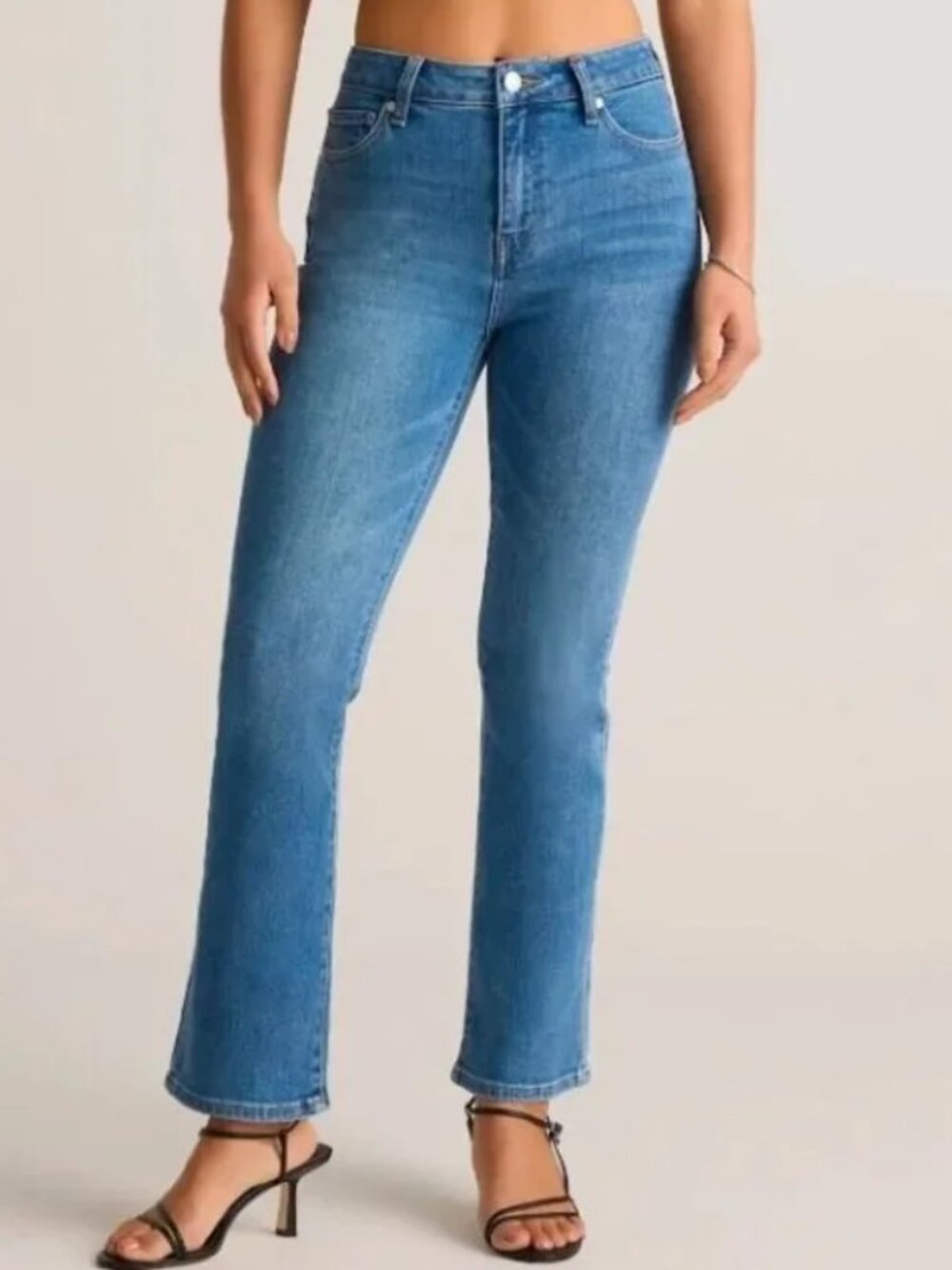 QUINCE STRETCH HIGH-RISE FLARE JEANS MEDIUM WASH ANKLE CROP DENIM sz 30